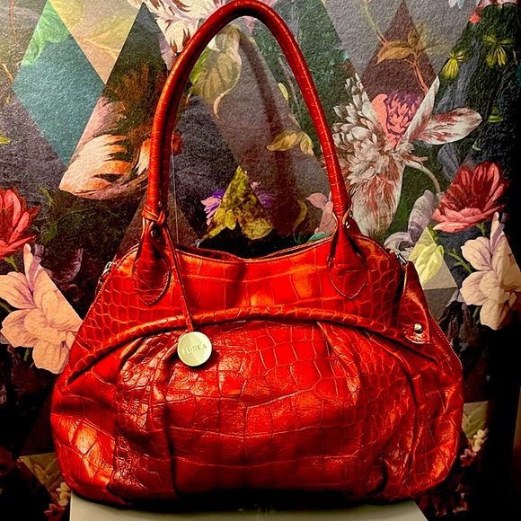 FURLA Red Croc Embossed EUC - Picture 1 of 9
